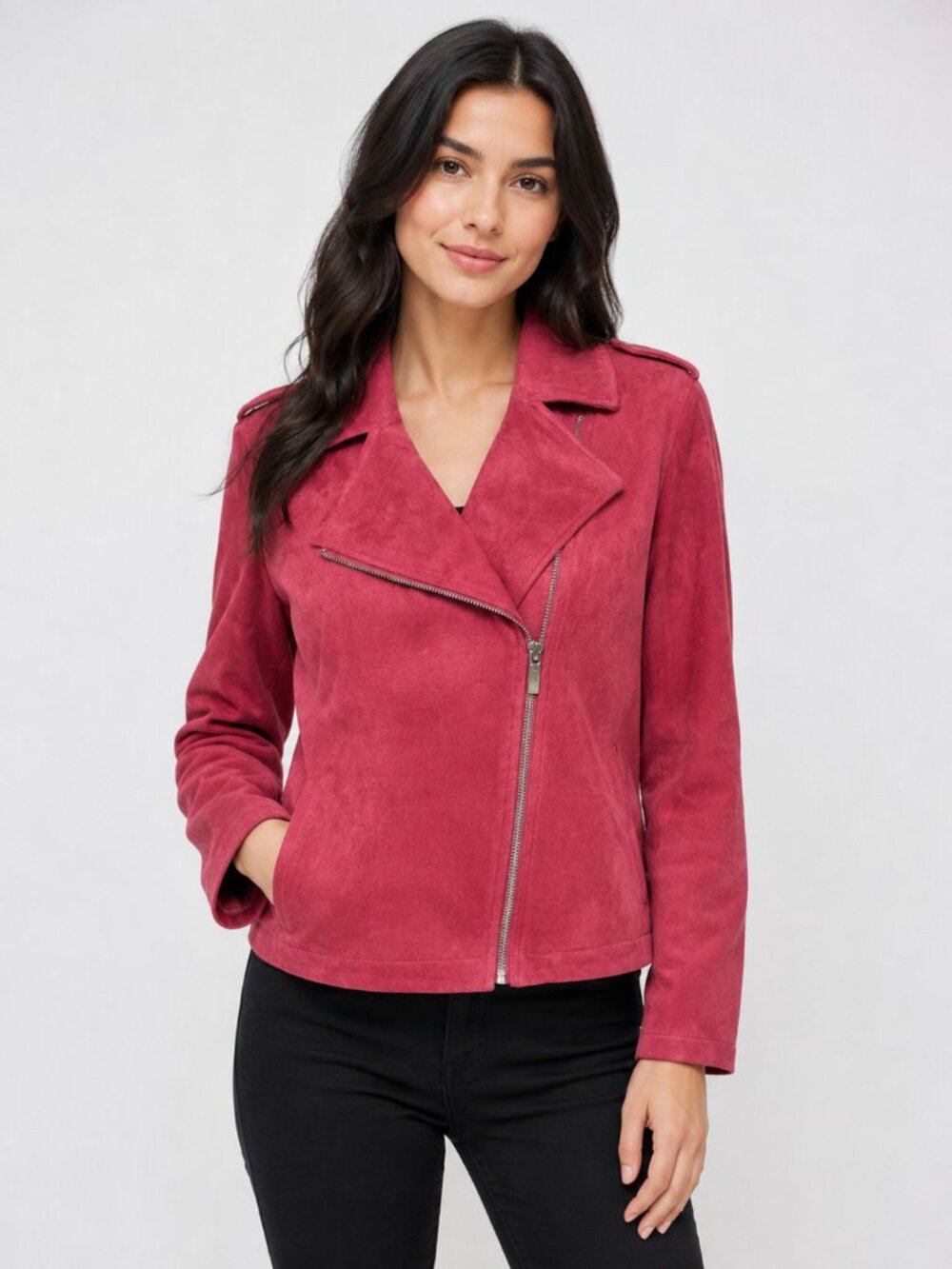 LC Lauren Conrad Rose Faux Suede Asymmetric Zip Moto Jacket Size Medium